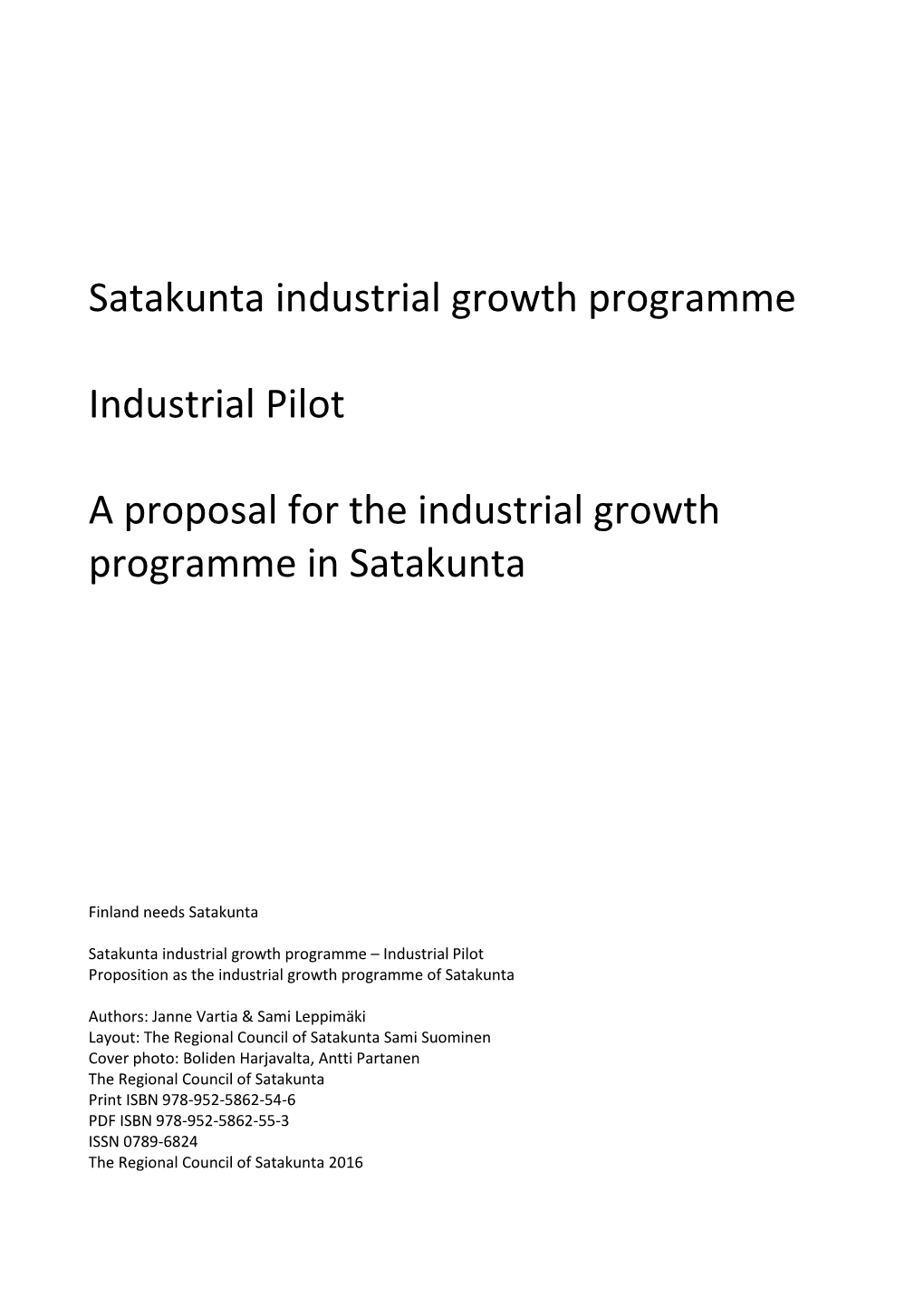 Satakunta Region Finland Industrial Vision 2020 Programme