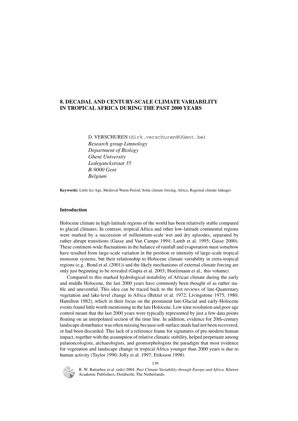 8. Decadal and Century-Scale Climate Variability in Tropical Africa During the Past 2000 Years