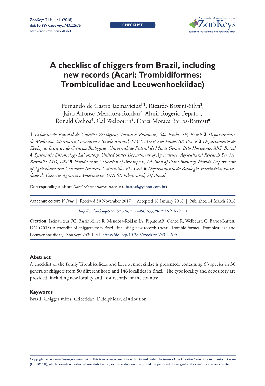 Acari: Trombidiformes: Trombiculidae and Leeuwenhoekiidae)