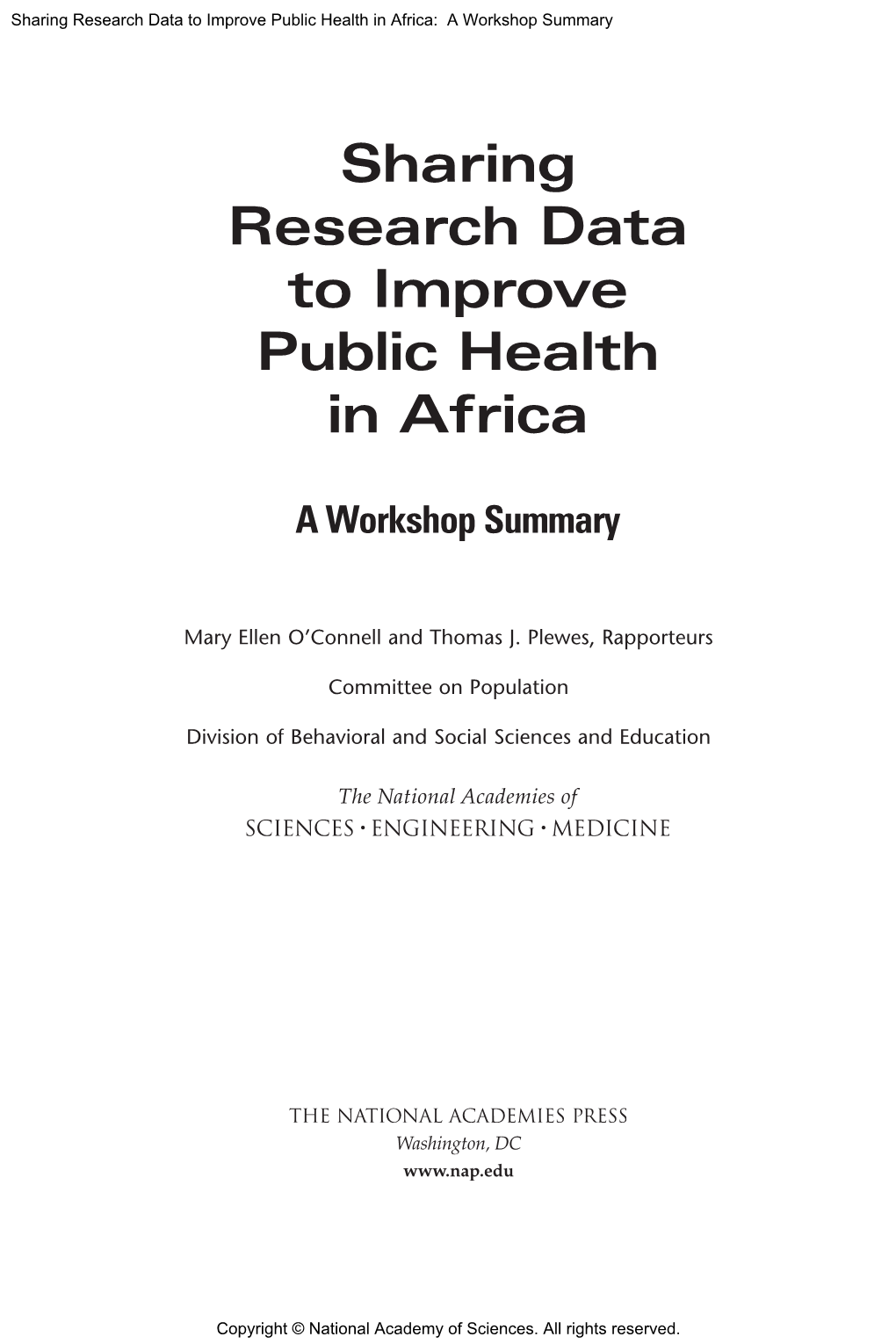 Sharing Research Data to Improve Public Health in Africa: a Workshop Summary