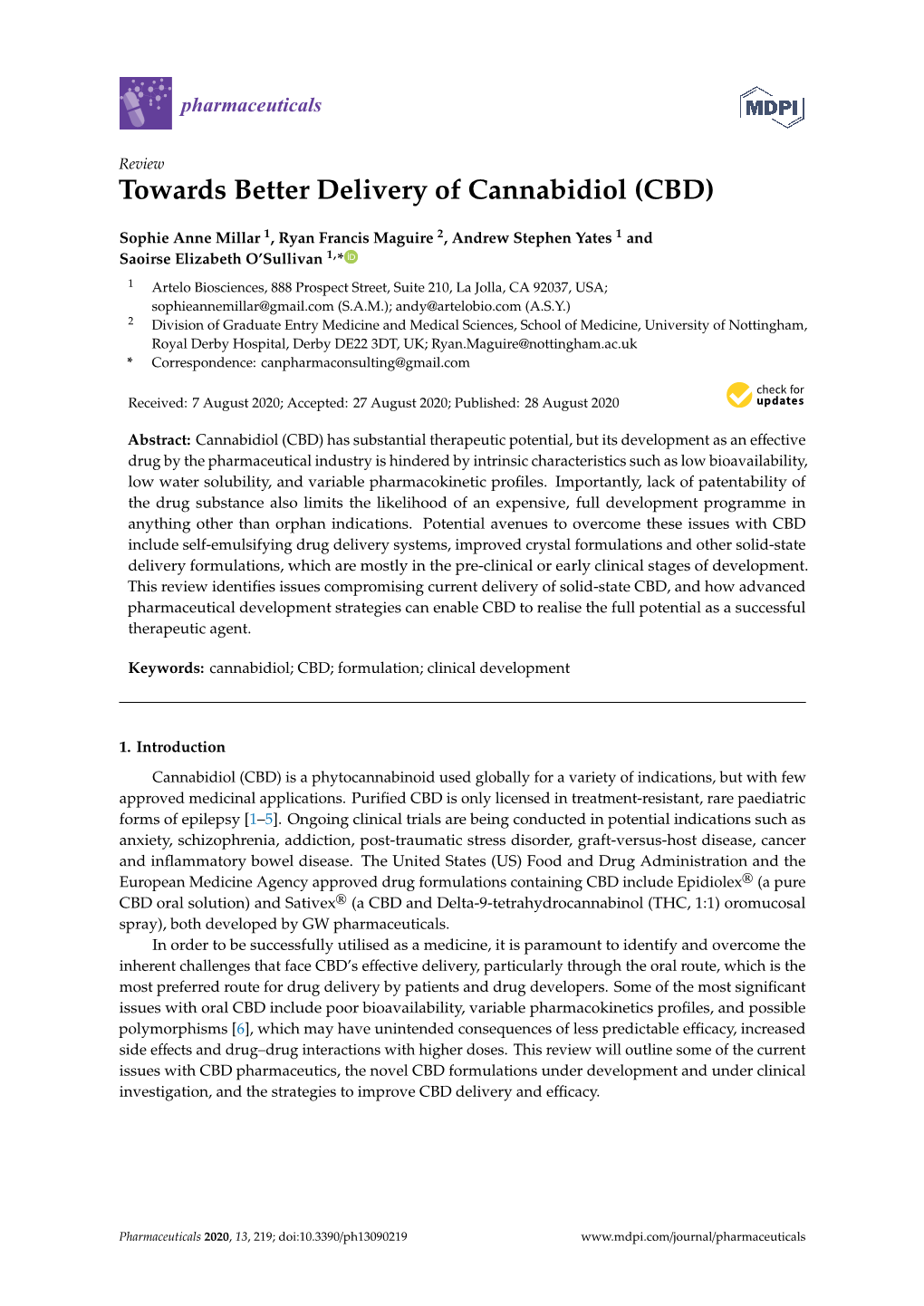 Towards Better Delivery of Cannabidiol (CBD)