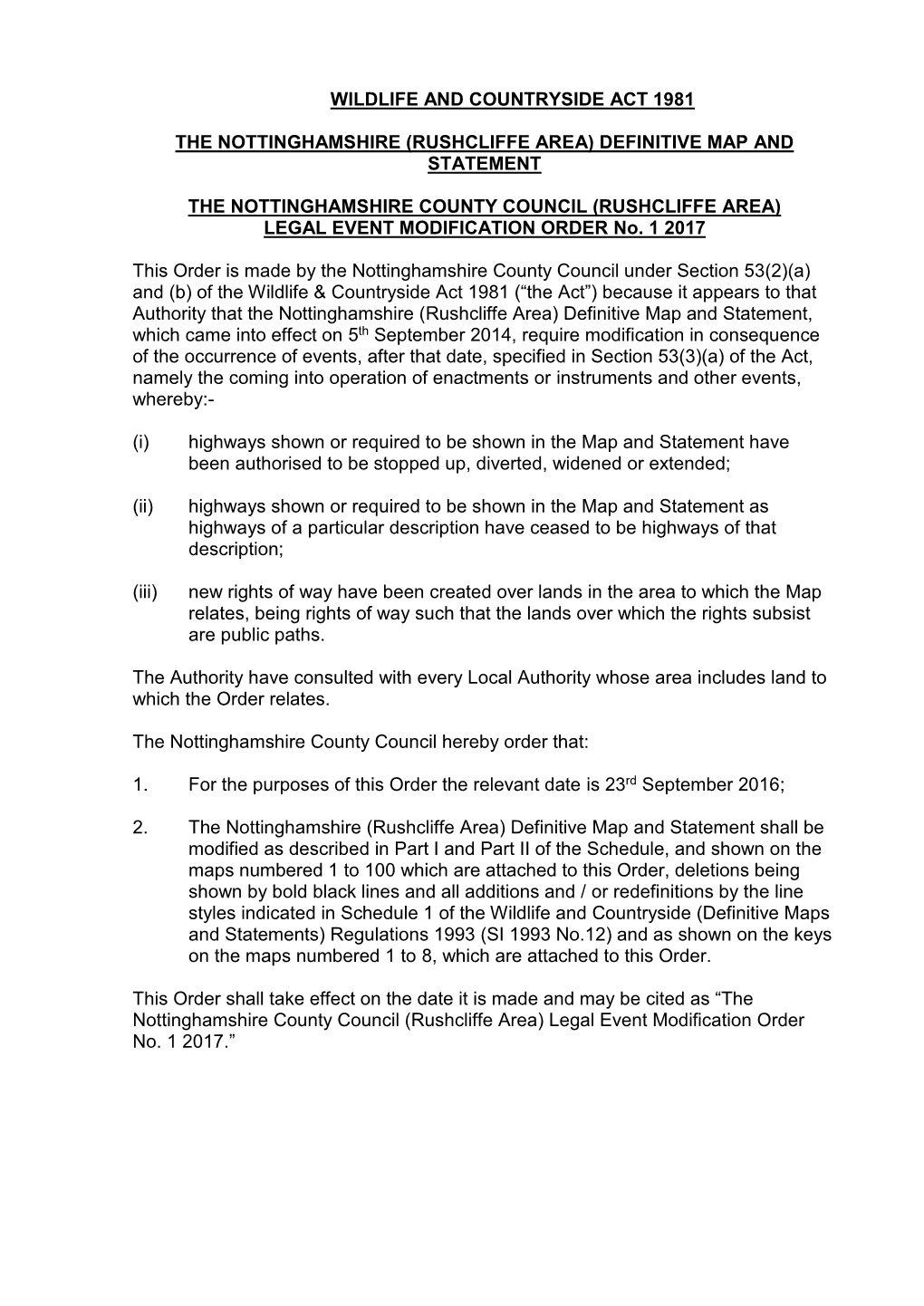 Rushcliffe Area) Definitive Map and Statement