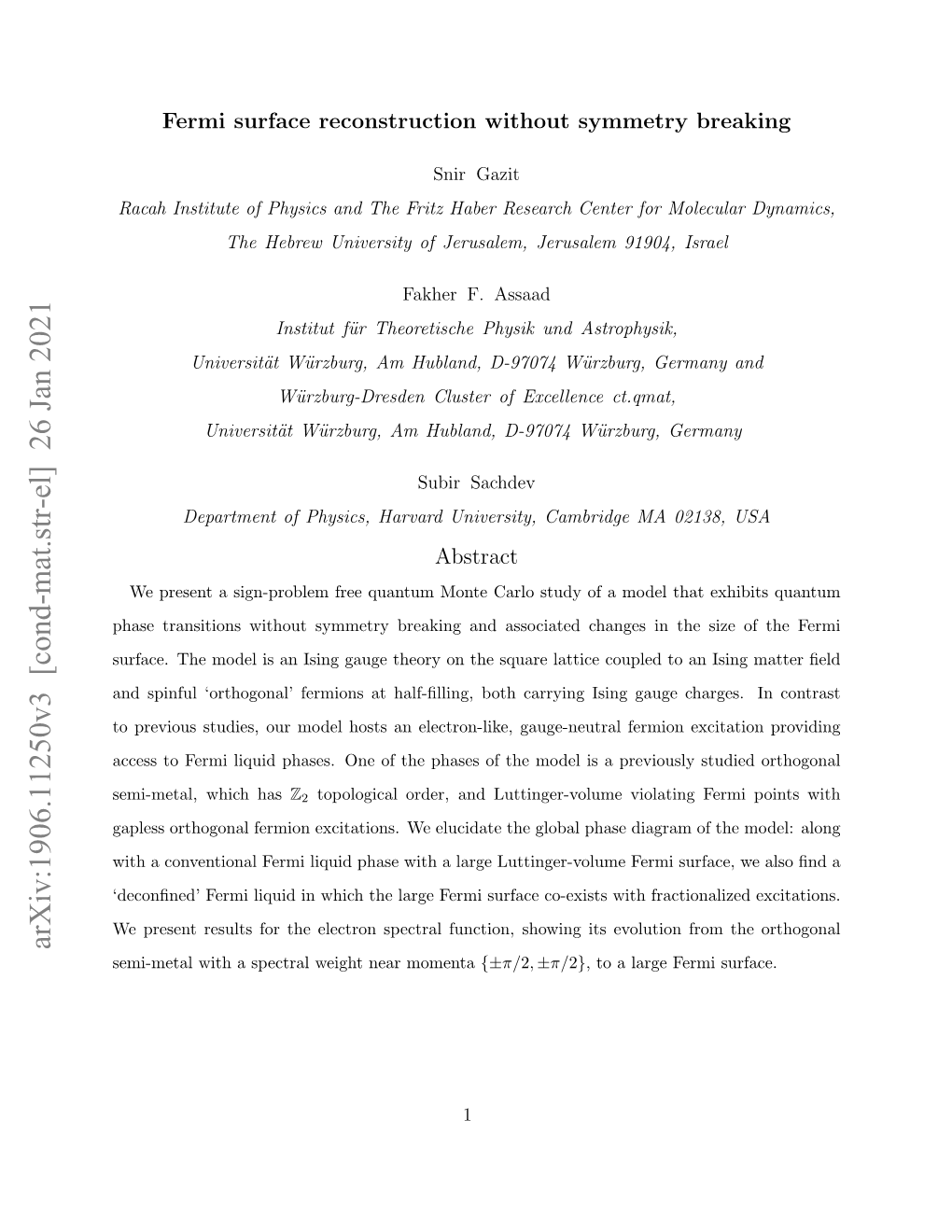 Fermi Surface Reconstruction Without Symmetry Breaking