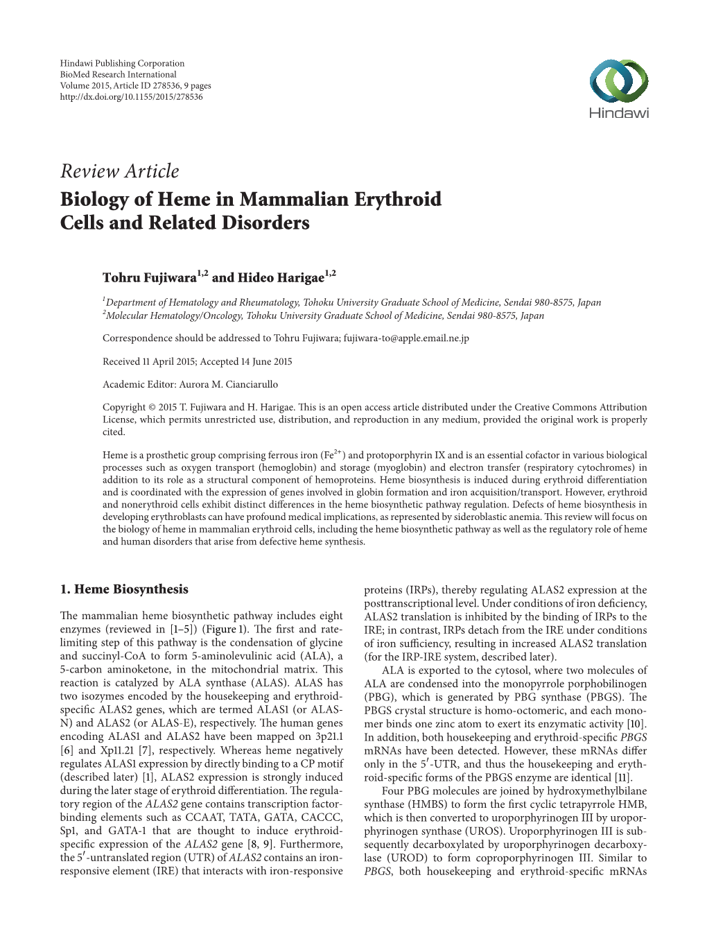 Biology of Heme in Mammalian Erythroid Cells and Related Disorders