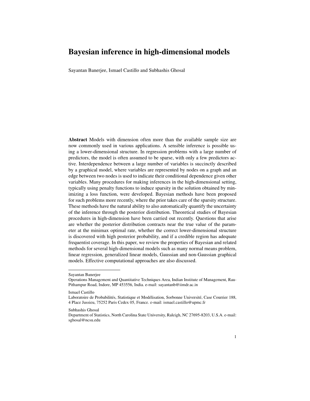 Bayesian Inference in High-Dimensional Models