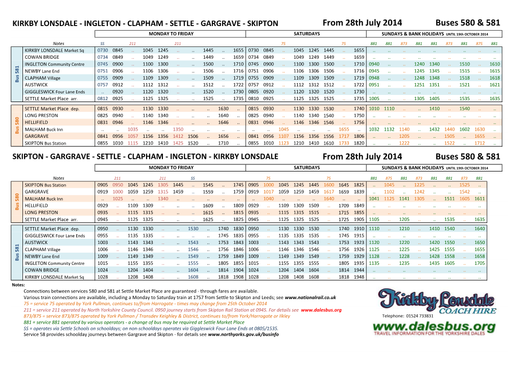 Settle Bus Timetable