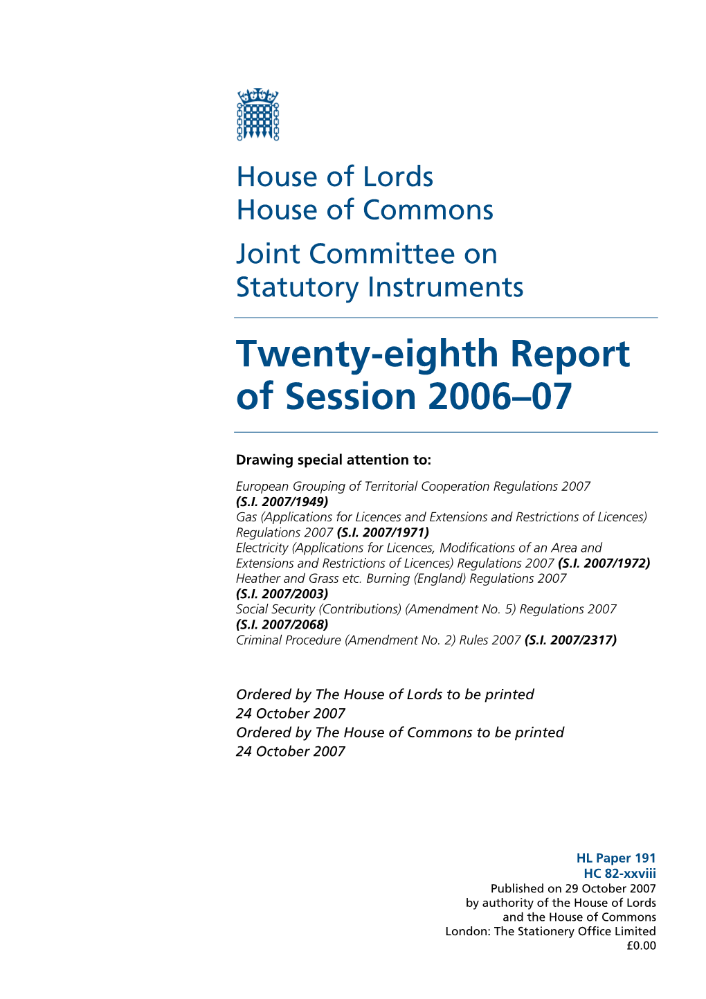 Twenty-Eighth Report of Session 2006–07