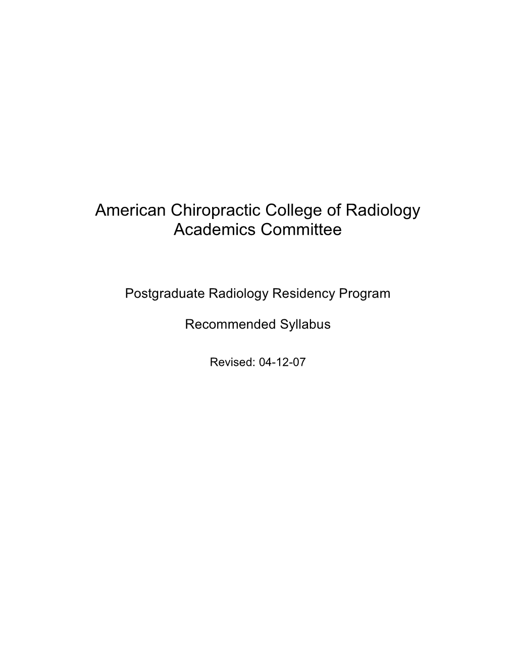 ACCR Syllabus for Residents in Diagnostic Imaging