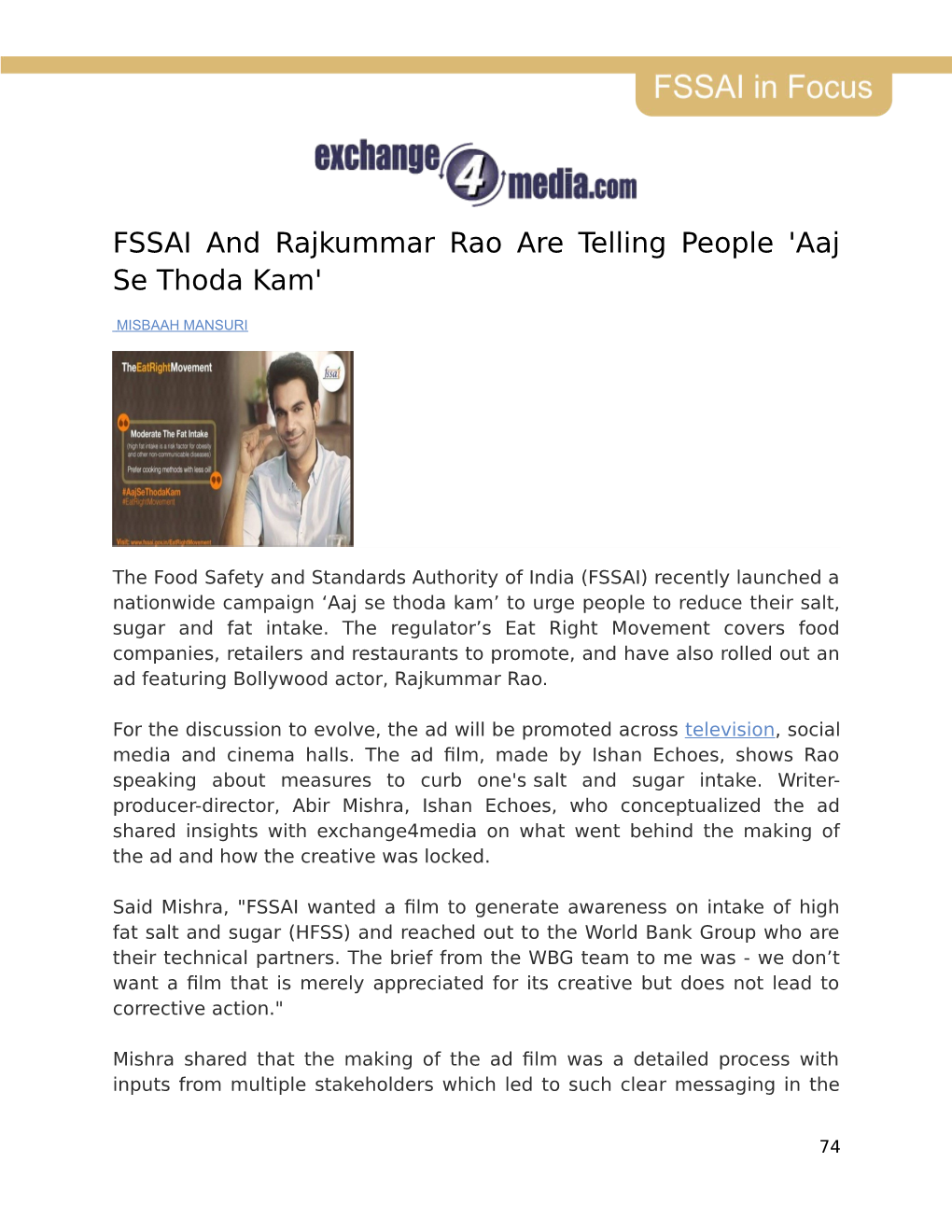 FSSAI and Rajkummar Rao Are Telling People 'Aaj Se Thoda Kam'