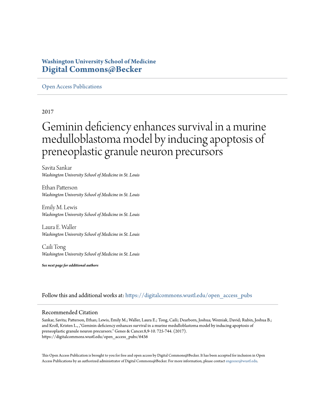 Geminin Deficiency Enhances Survival in A