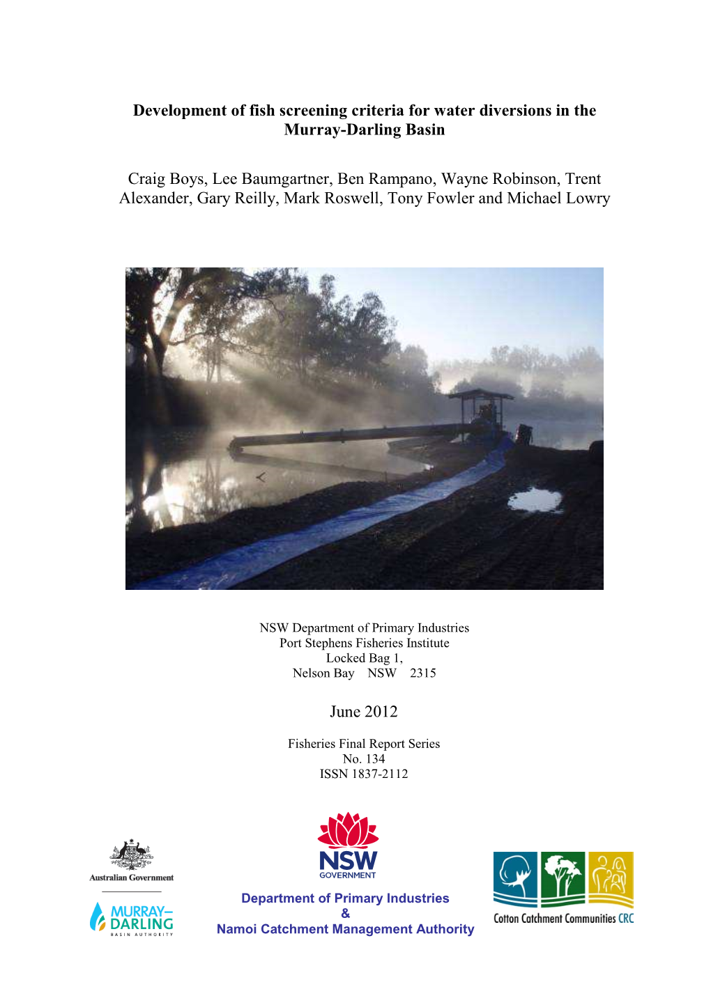 Development of Fish Screening Criteria for Water Diversions in the Murray-Darling Basin