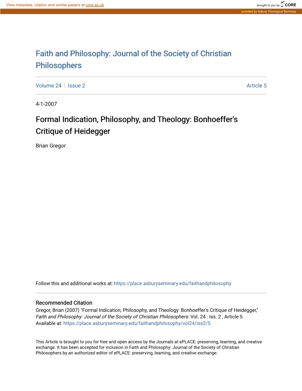 Bonhoeffer's Critique of Heidegger
