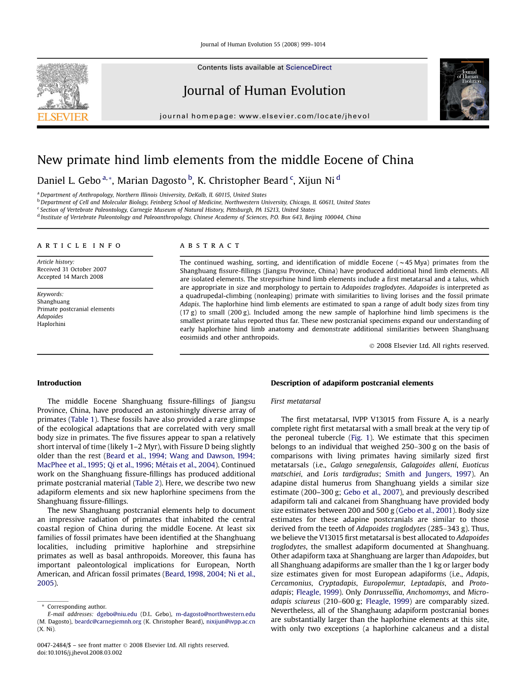 New Primate Hind Limb Elements from the Middle Eocene of China