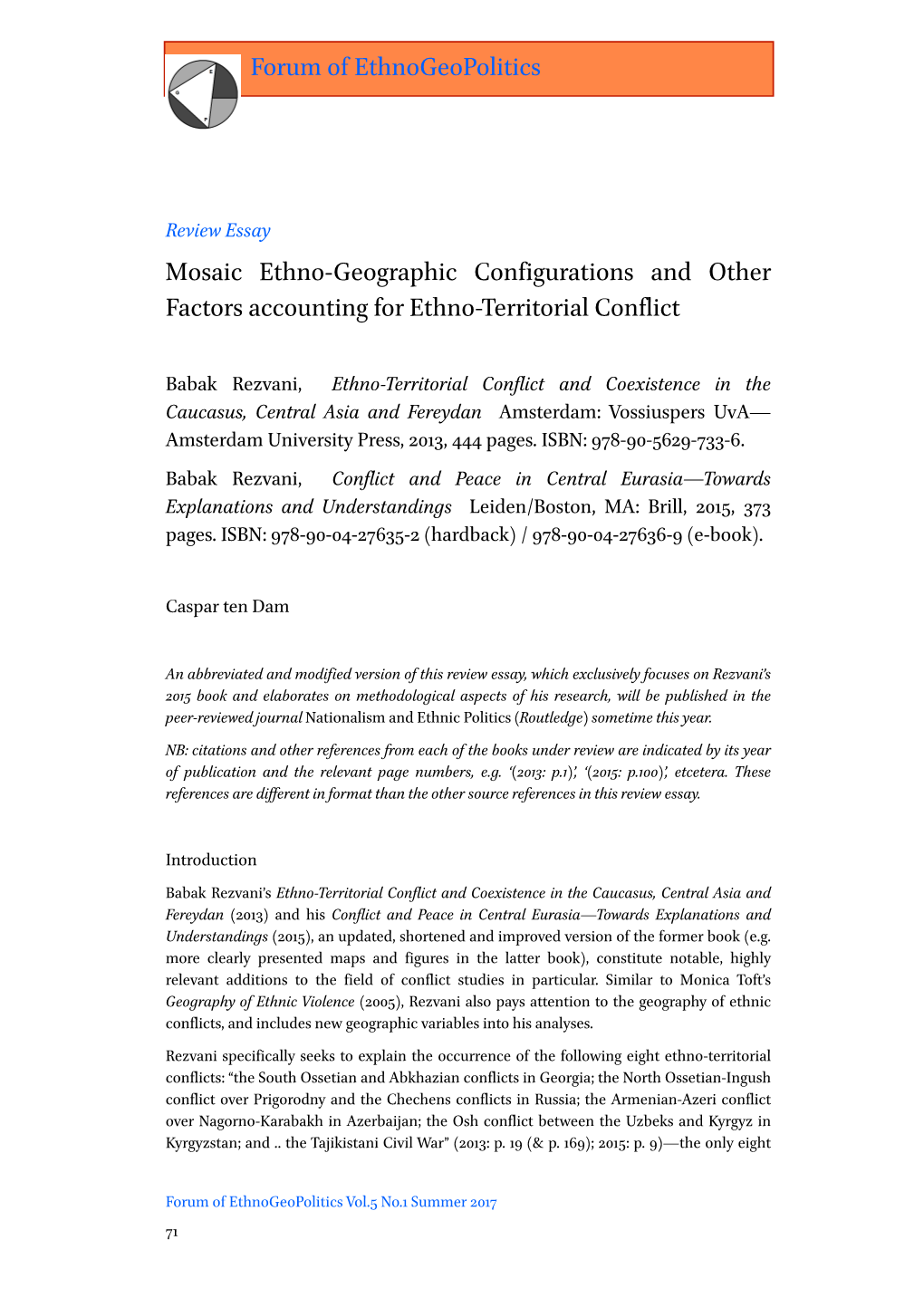 Mosaic Ethno-Geographic Configurations and Other Factors Accounting for Ethno-Territorial Conflict