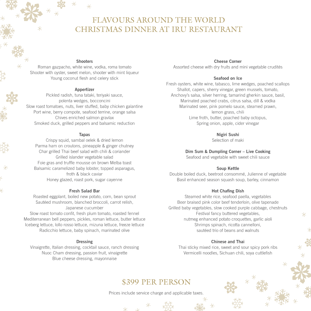 Flavours Around the World Christmas Dinner at Iru Restaurant