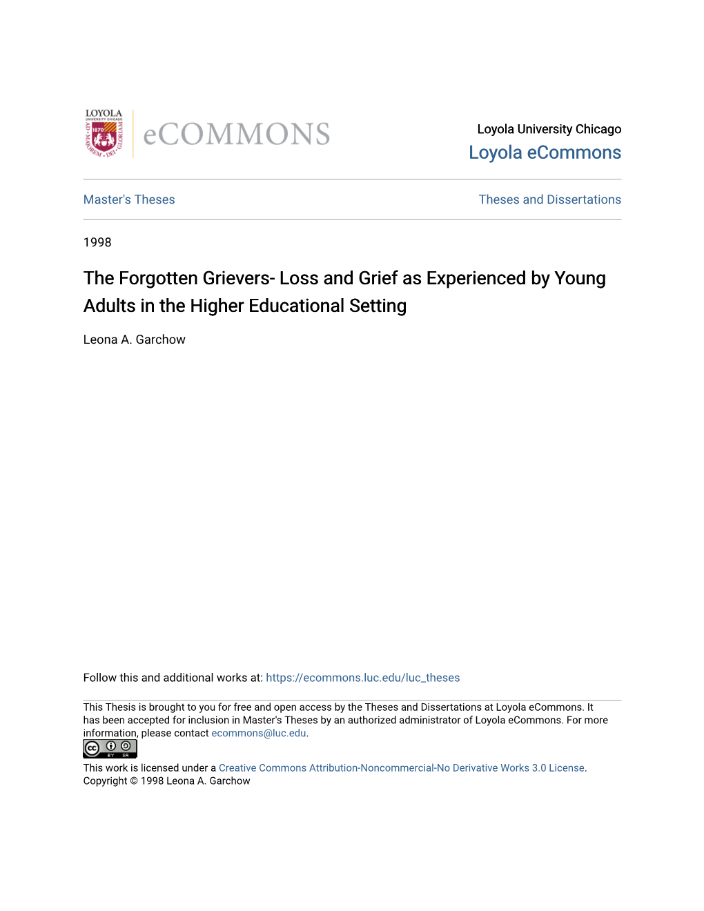 Loss and Grief As Experienced by Young Adults in the Higher Educational Setting