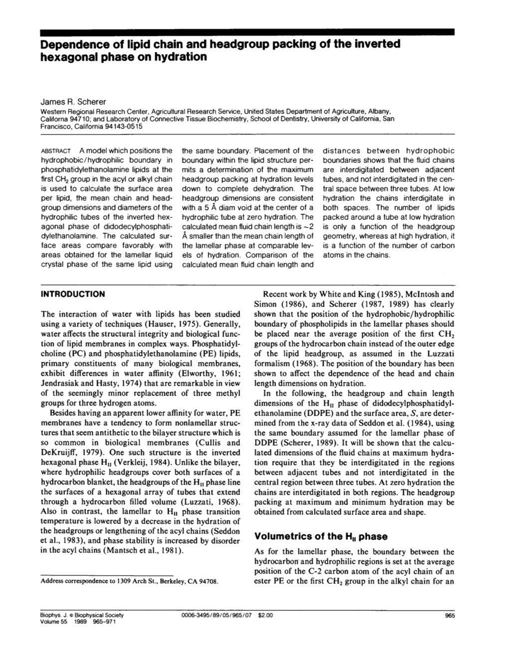 Dependence of Lipid Chain and Head Group Packing of the Inverted