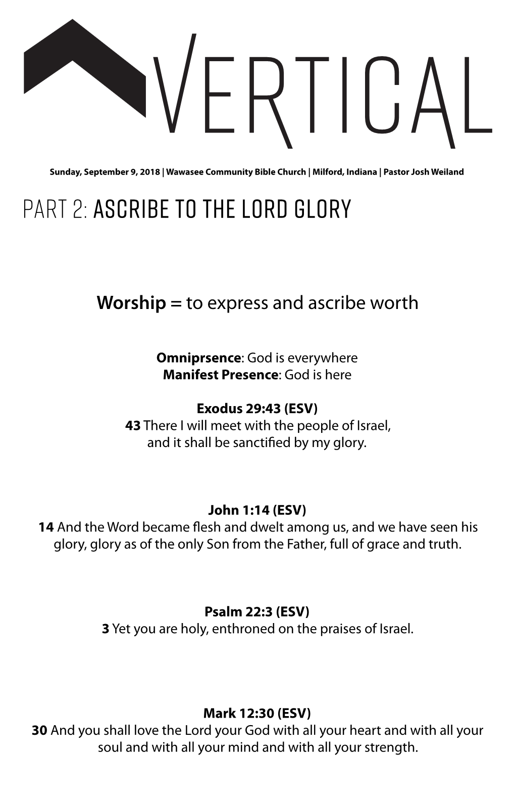 Part 2: Ascribe to the Lord Glory ______