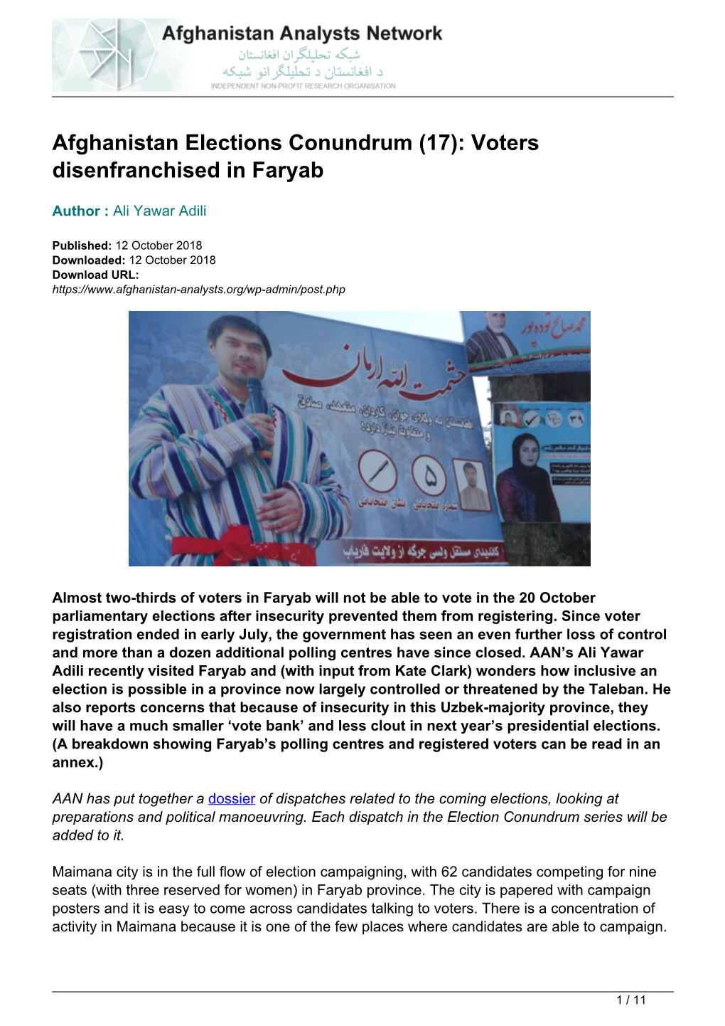 Voters Disenfranchised in Faryab