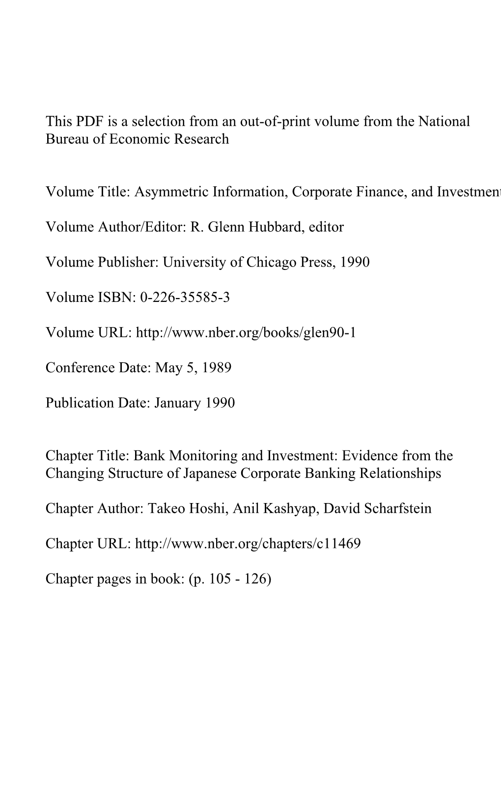 Bank Monitoring and Investment: Evidence from the Changing Structure of Japanese Corporate Banking Relationships