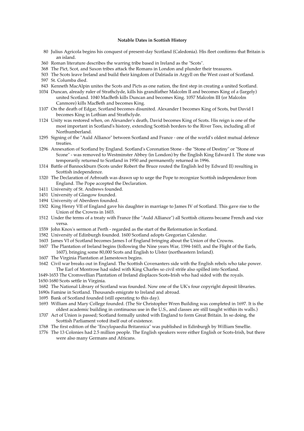 Scottish Timeline 80-1776