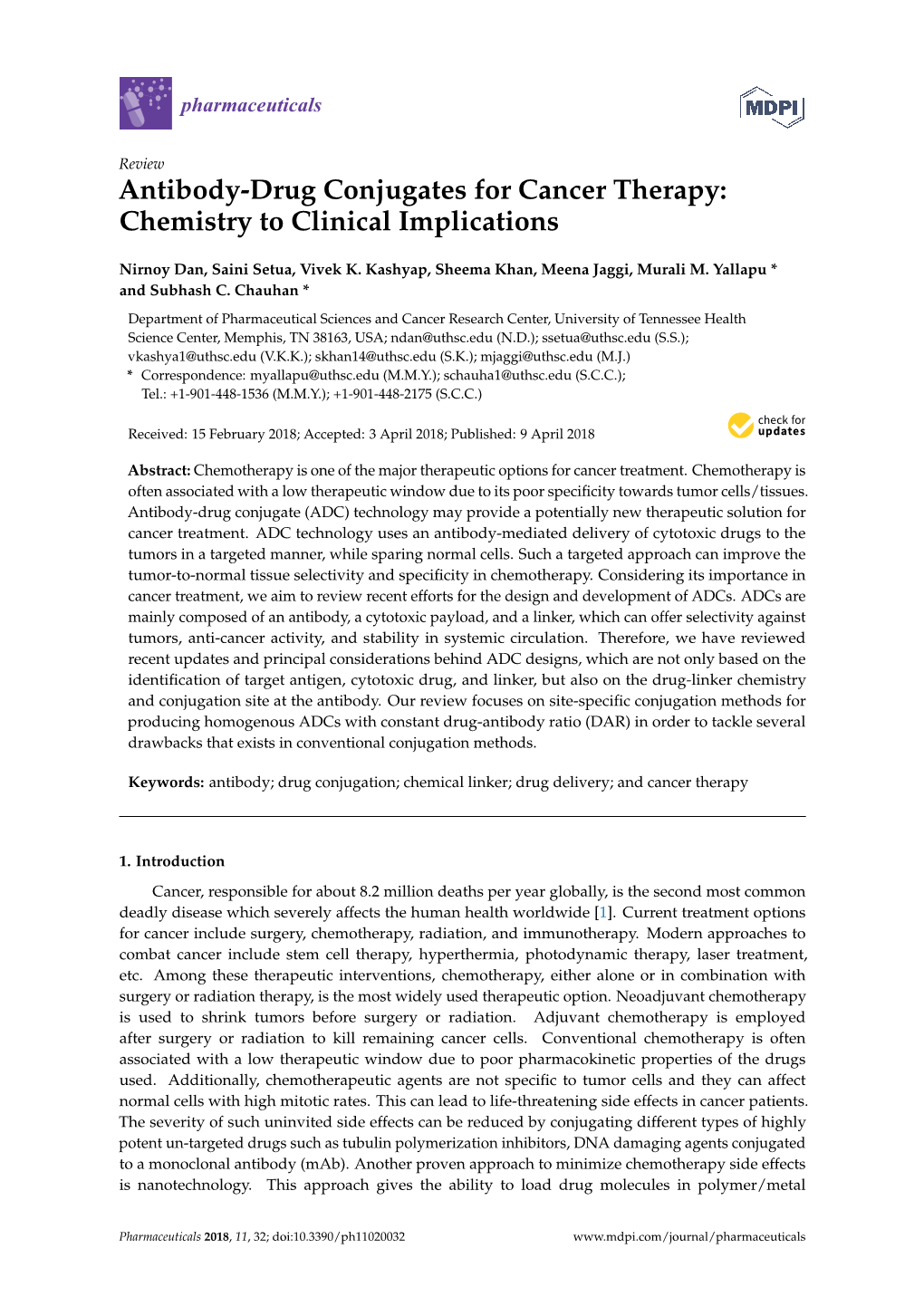 Antibody-Drug Conjugates for Cancer Therapy: Chemistry to Clinical Implications