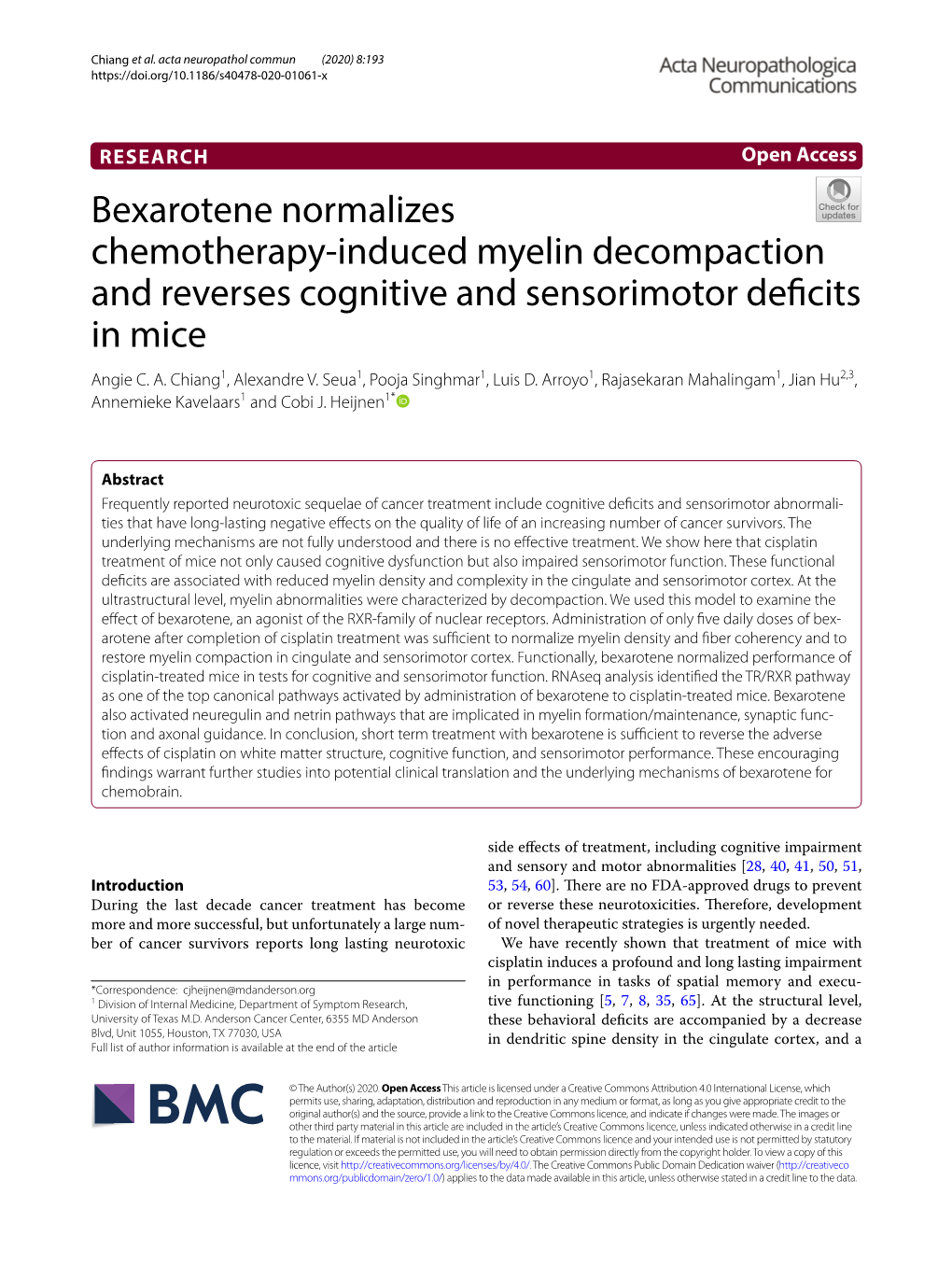 Bexarotene Normalizes Chemotherapy-Induced Myelin Decompaction And