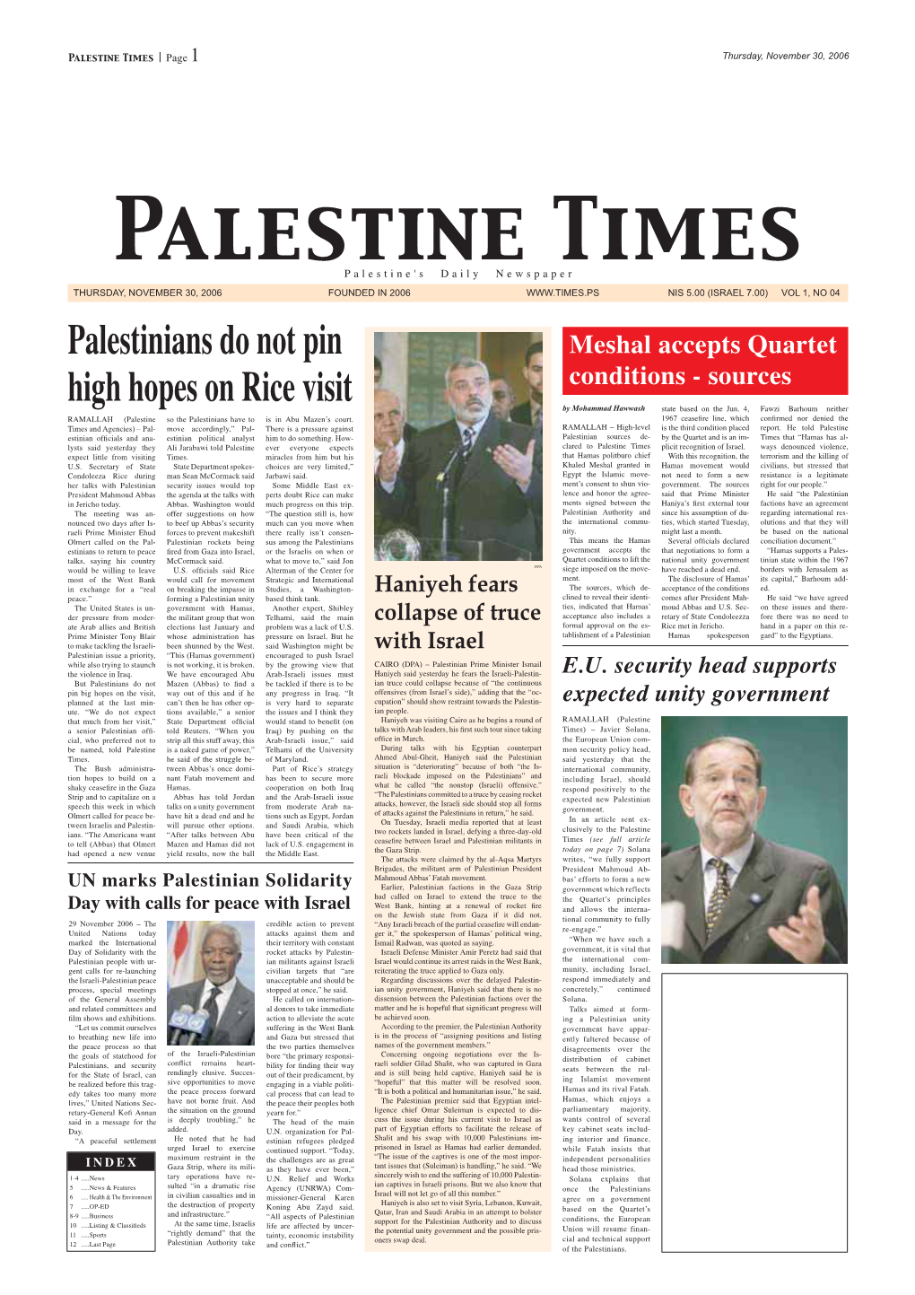 Palestine Times | Page 1 Thursday, November 30, 2006