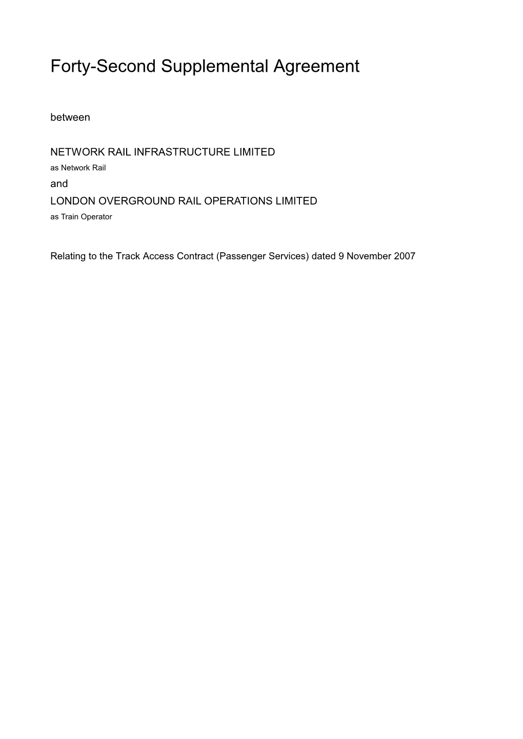 London Overground Rail Operations Limited 42Nd Draft Supplemental