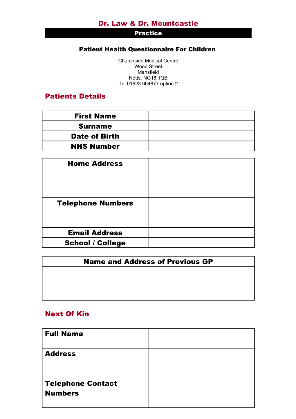 Patient Health Questionnaire for Children