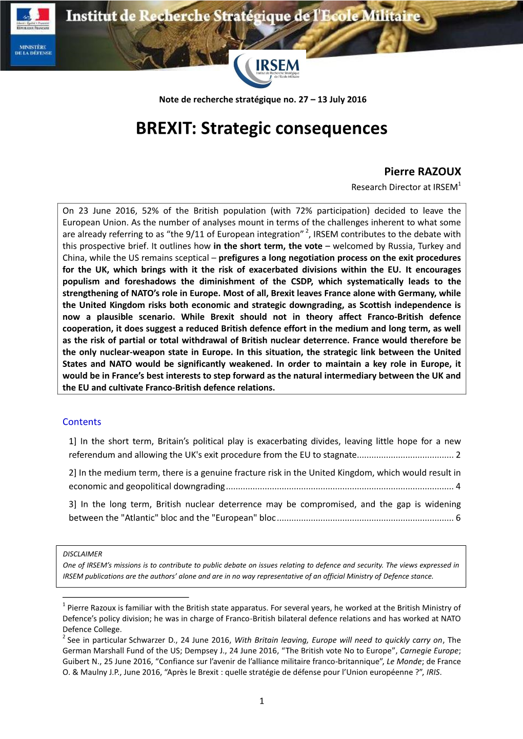 BREXIT: Strategic Consequences