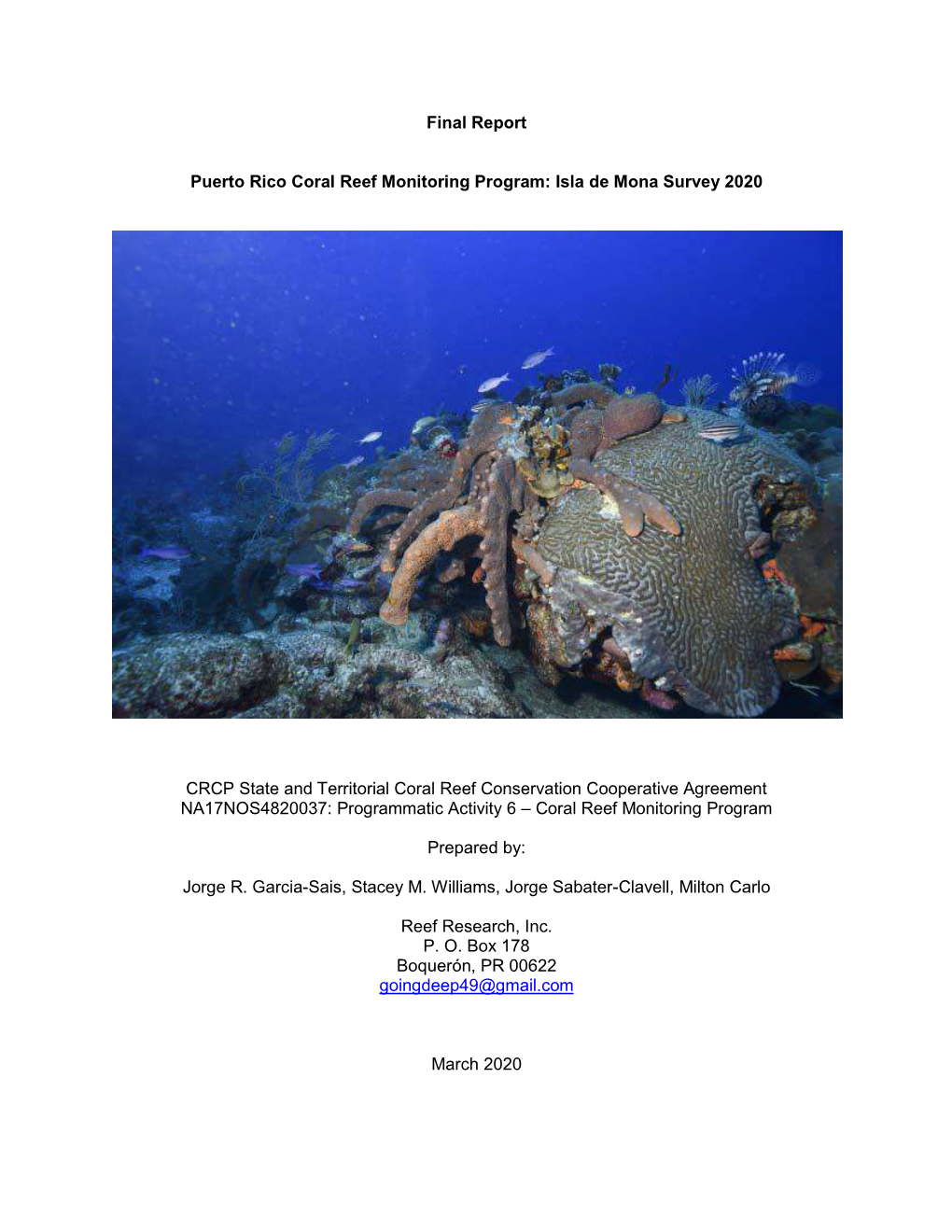 Final Report Puerto Rico Coral Reef Monitoring Program