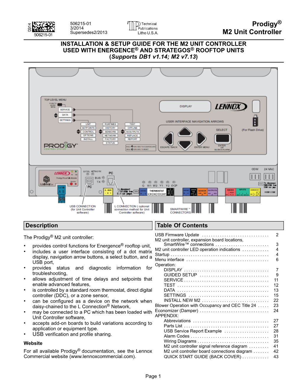 Prodigy® M2 Unit Controller: M2 Unit Controller, Expansion Board Locations, � Provides Control Functions for Energence® Rooftop Unit, Smartwire� Connections