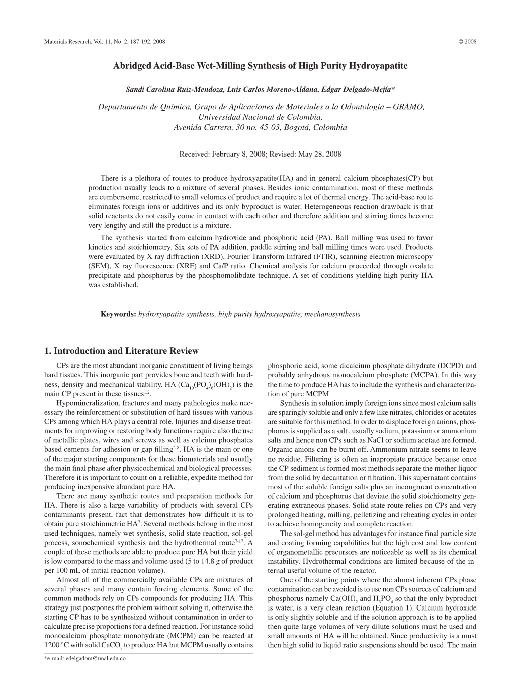 Abridged Acid-Base Wet-Milling Synthesis of High Purity Hydroyapatite