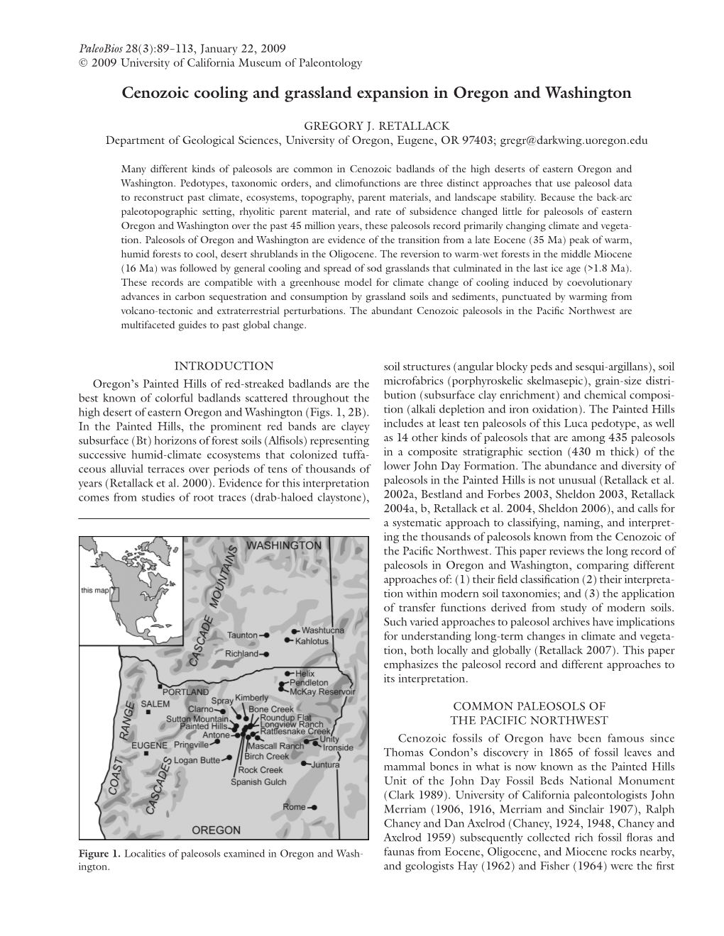 Cenozoic Cooling and Grassland Expansion in Oregon and Washington