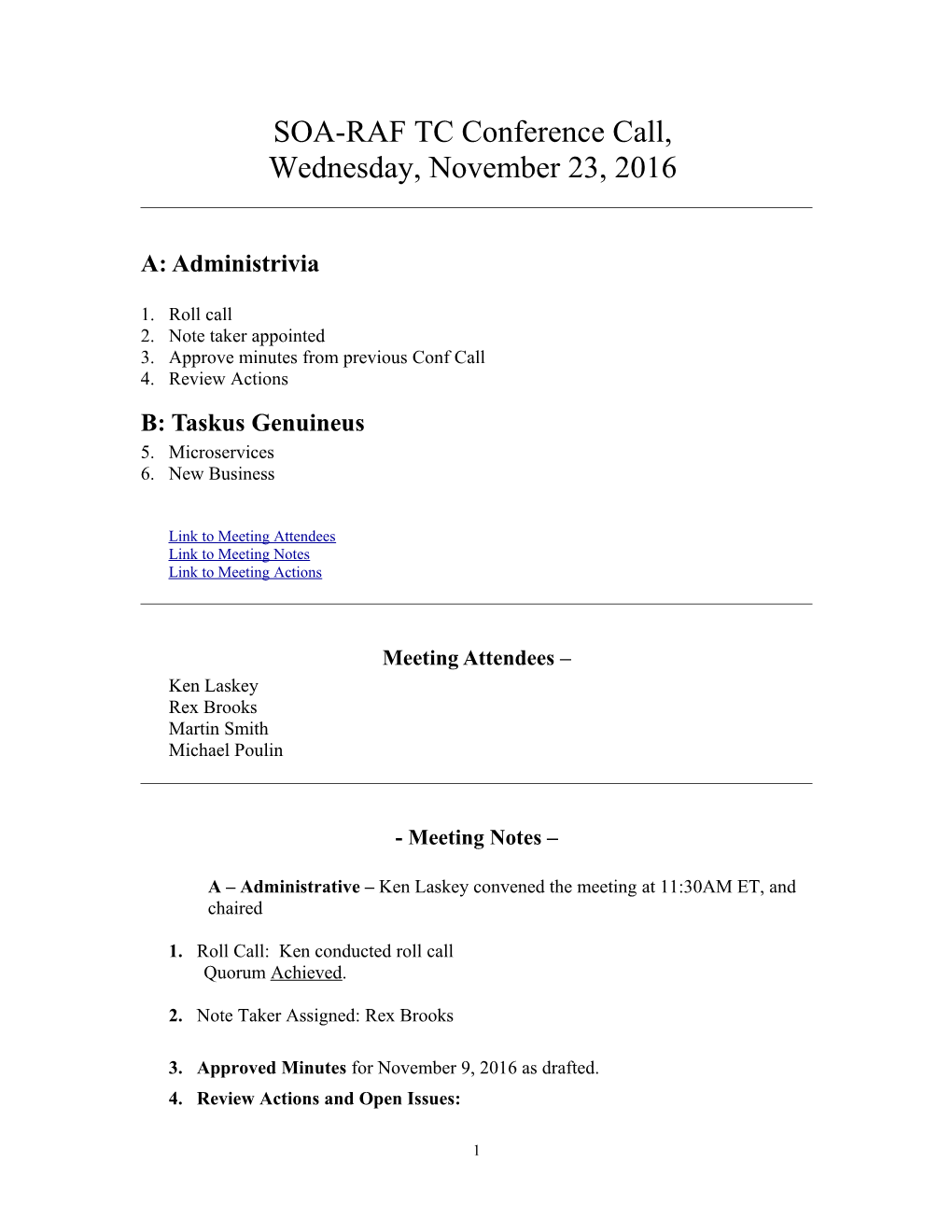 SOA-RA TC Conference Call, Wednesday, Nov 15,2006