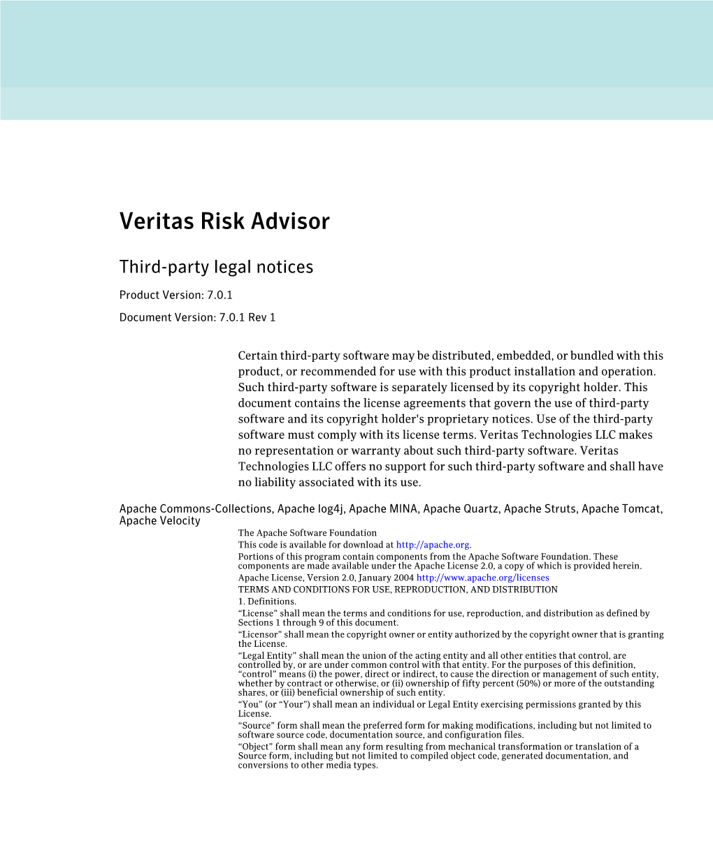 Veritas Risk Advisor Support Requirements