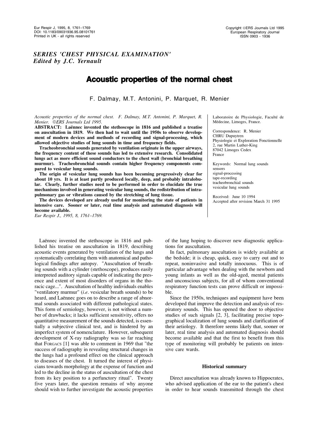 Acoustic Properties of the Normal Chest