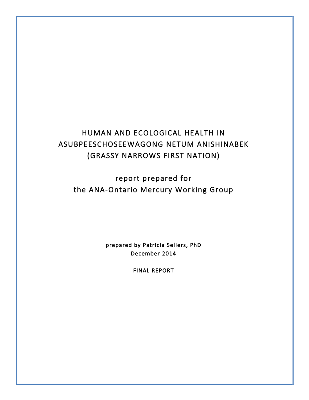 ANA-Ontario MWG Sellers Final Report 2014