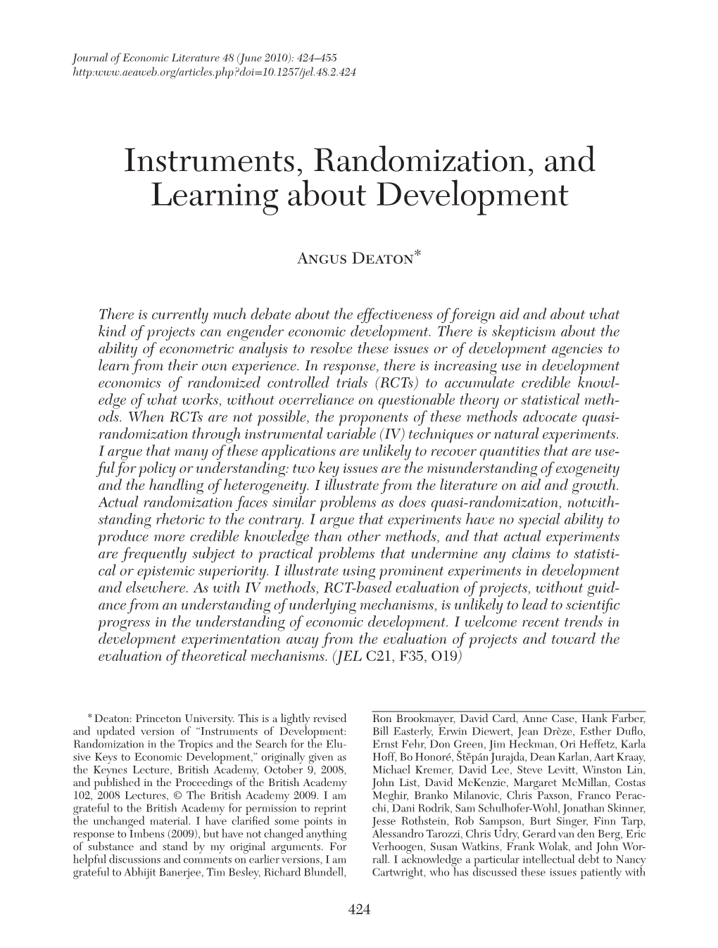 Instruments, Randomization, and Learning About Development