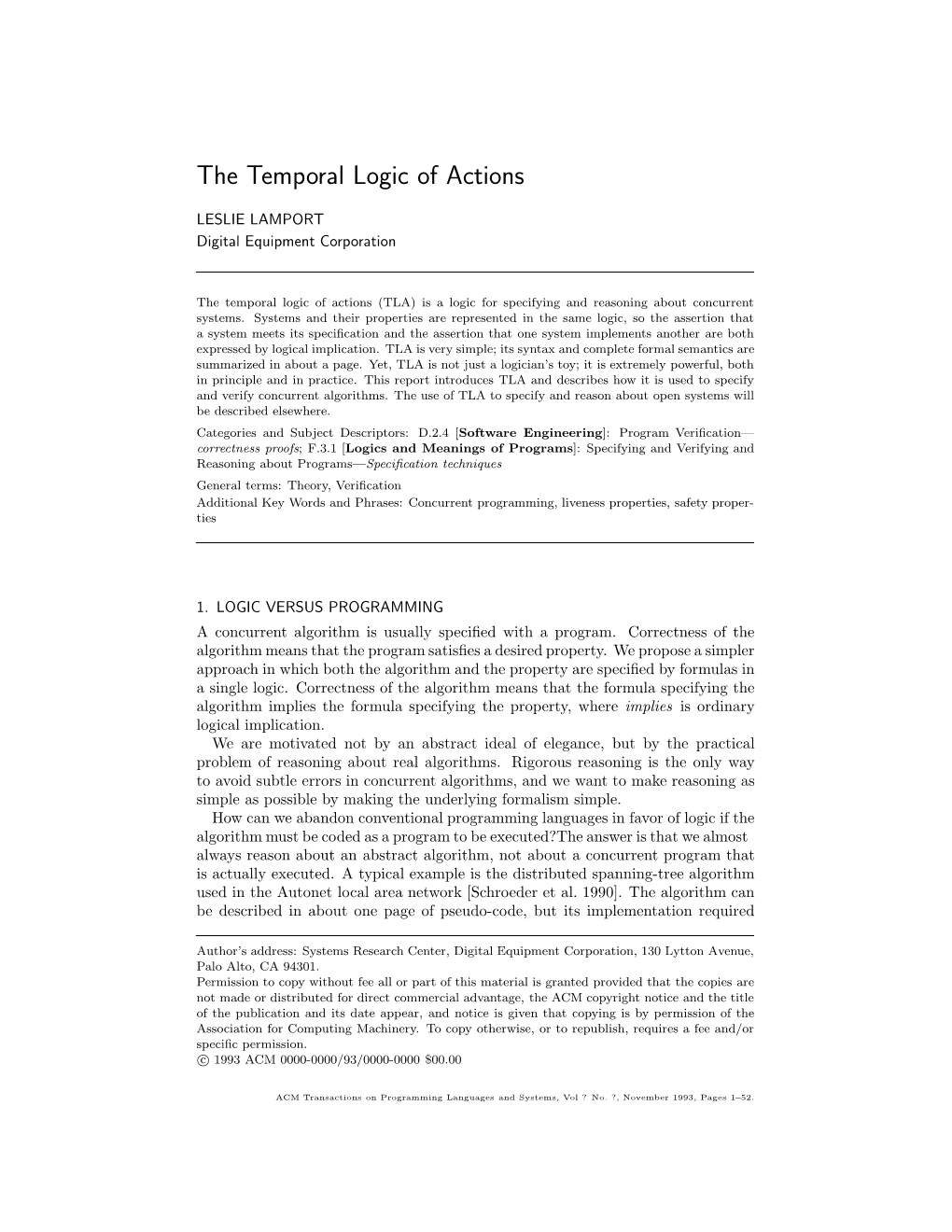 The Temporal Logic of Actions