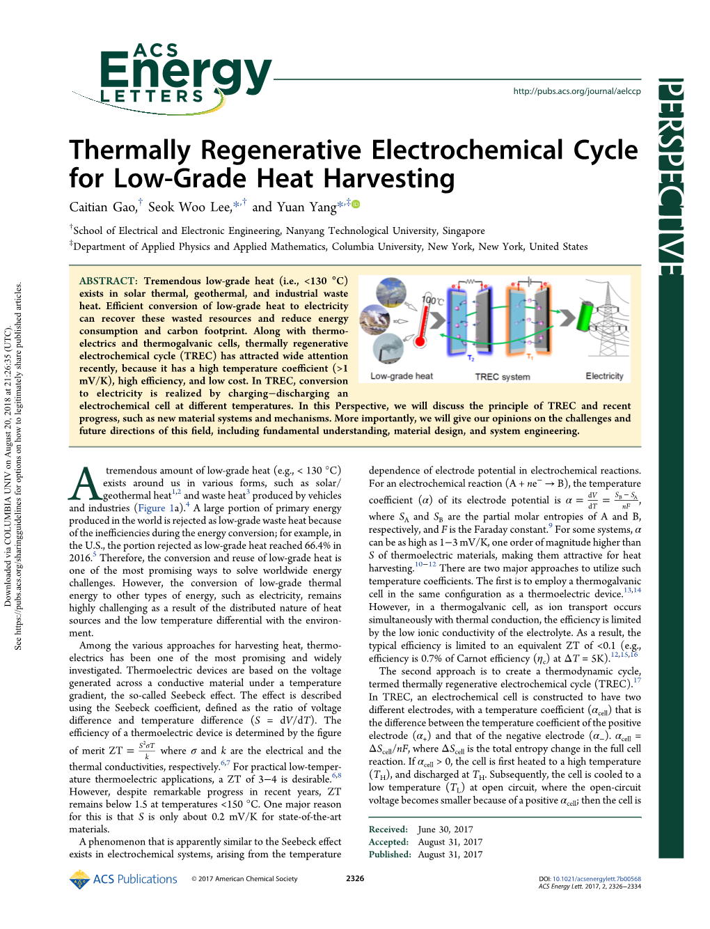 Thermally Regenerative Electrochemical Cycle for Low-Grade Heat Harvesting