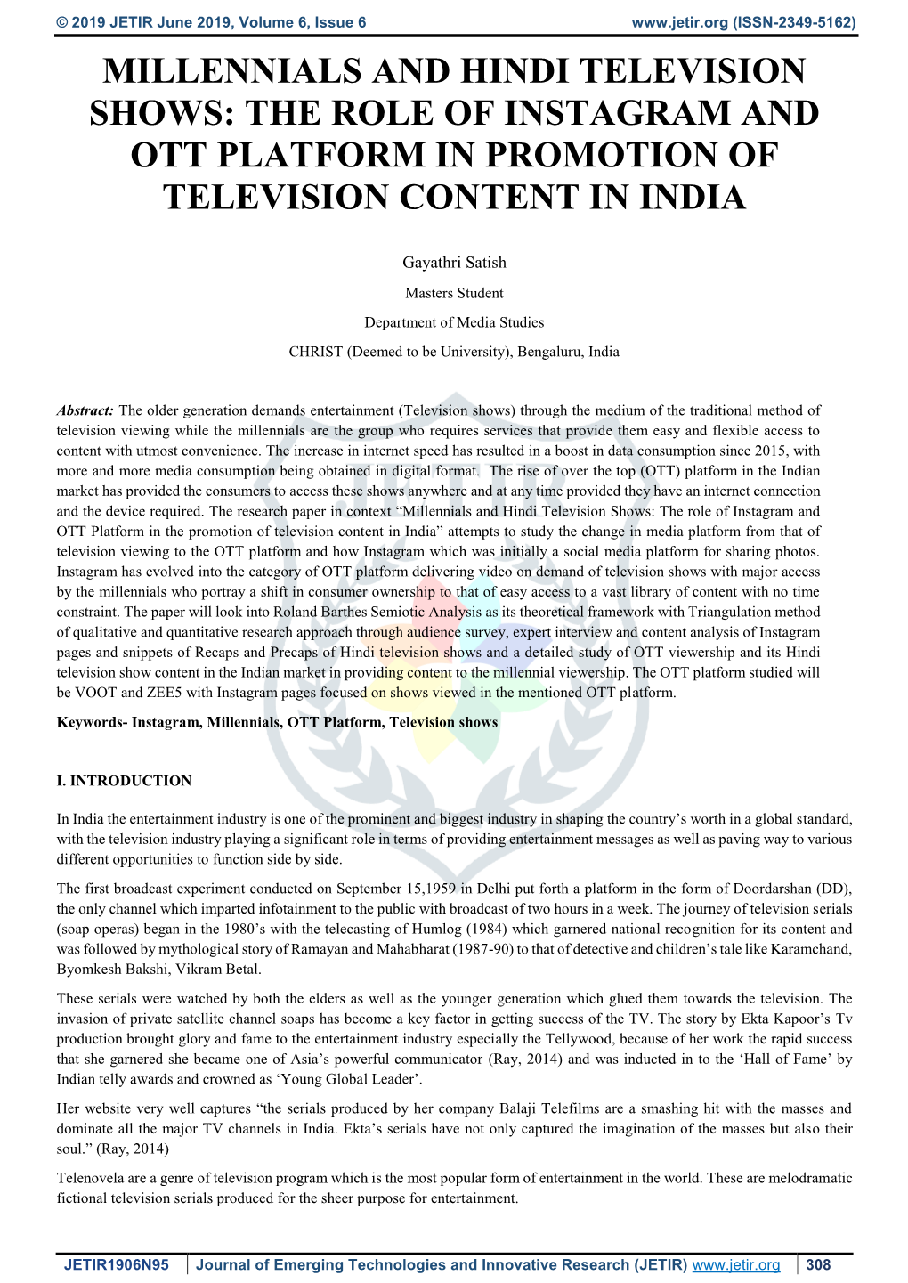 The Role of Instagram and Ott Platform in Promotion of Television Content in India