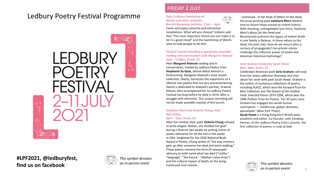 Ledbury Poetry Festival Programme Sally Crabtree Sweetshop of ..Continued