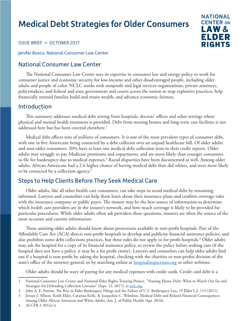 NCLER Issue Brief: Medical Debt Strategies for Older Consumers