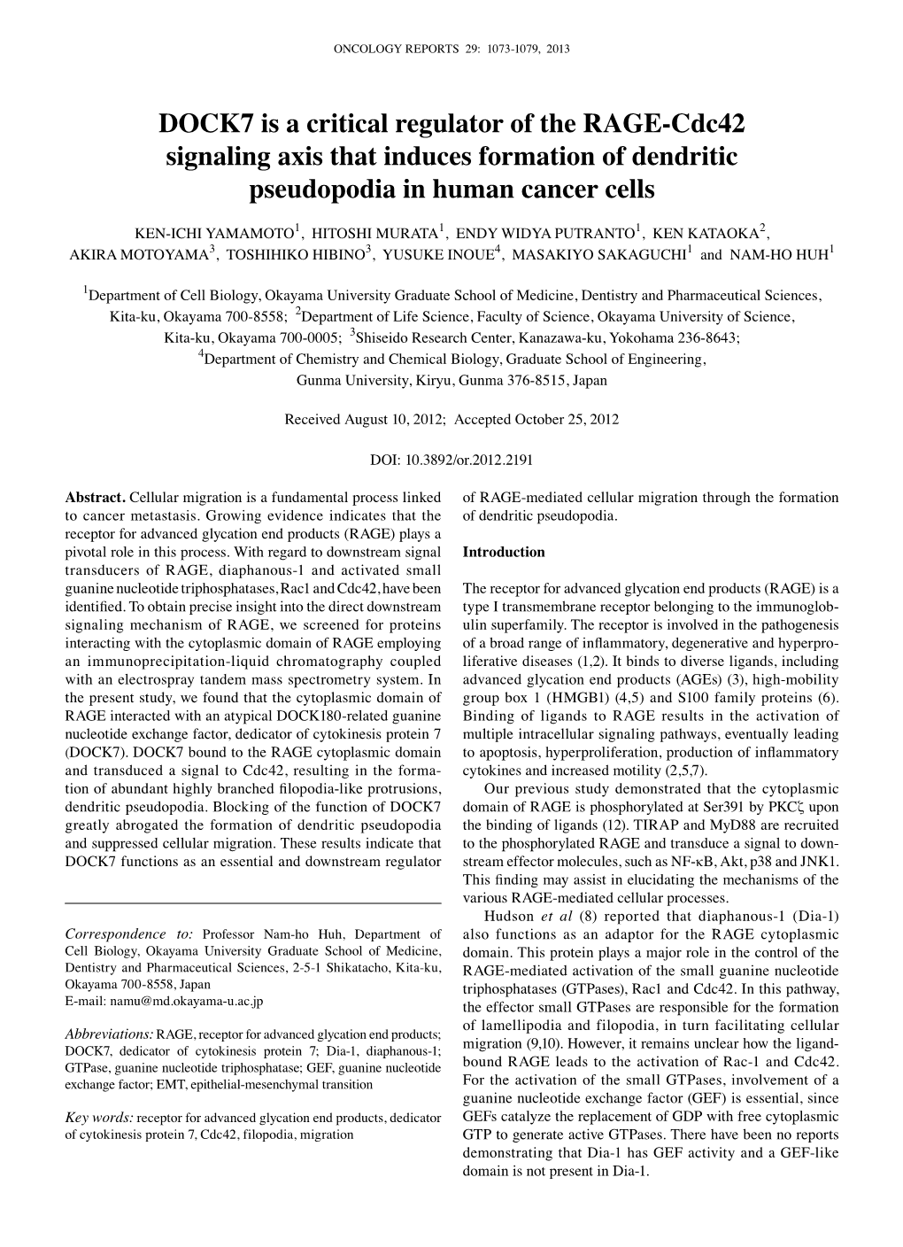 DOCK7 Is a Critical Regulator of the RAGE-Cdc42 Signaling Axis That Induces Formation of Dendritic Pseudopodia in Human Cancer Cells