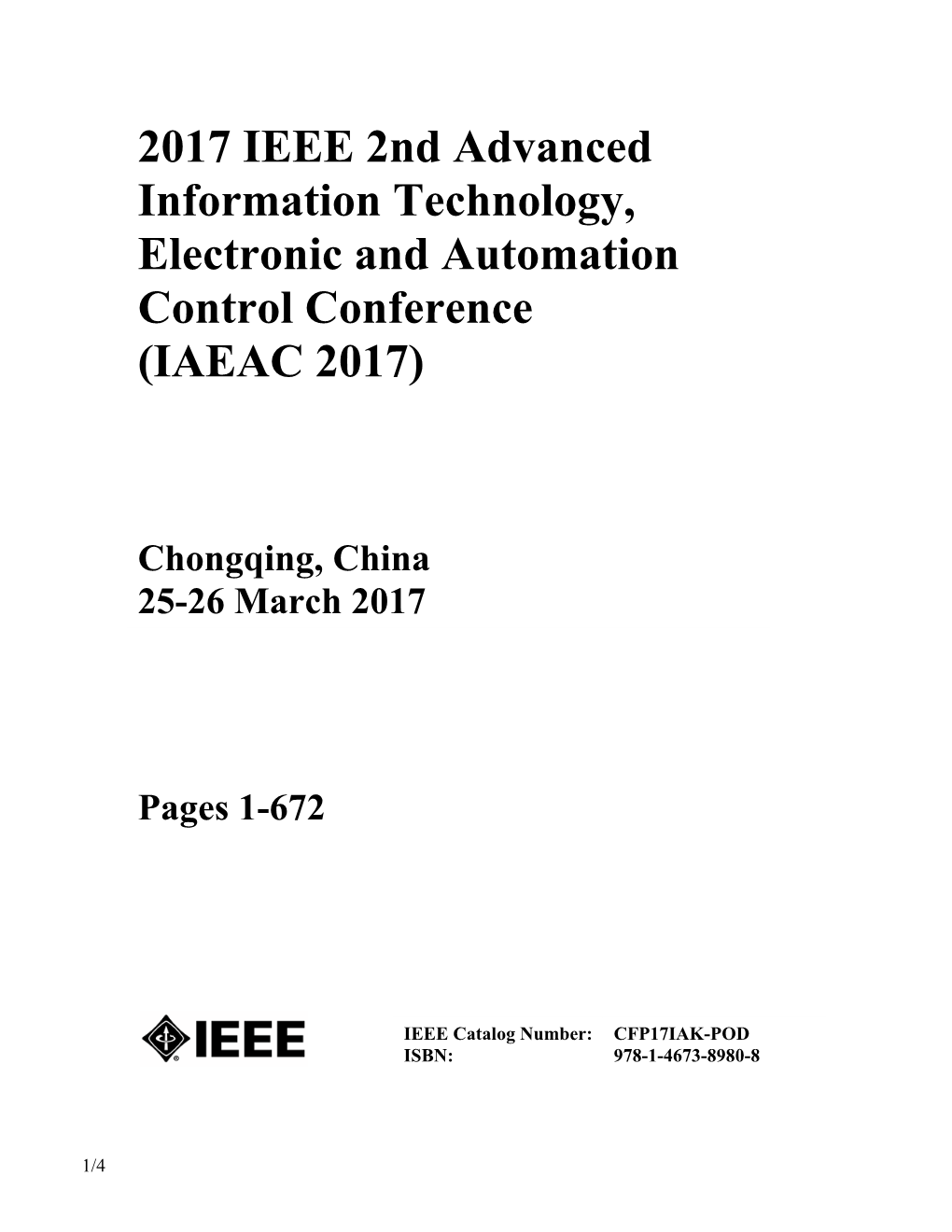 2017 IEEE 2Nd Advanced Information Technology, Electronic and Automation Control Conference (IAEAC 2017)