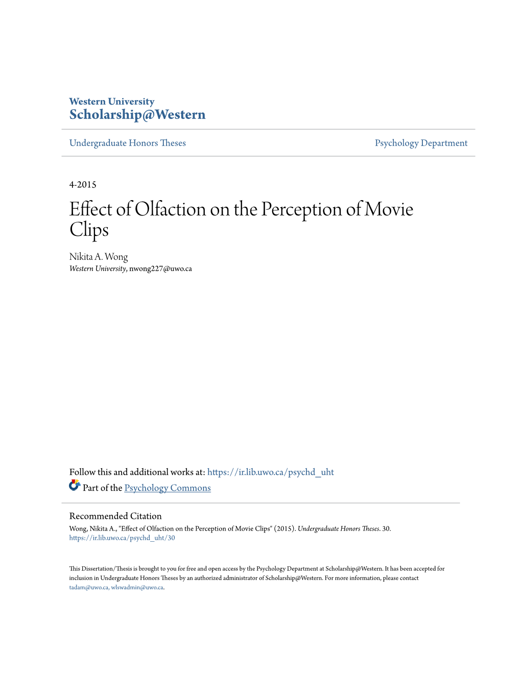 Effect of Olfaction on the Perception of Movie Clips Nikita A