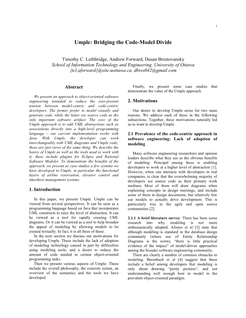 Umple: Bridging the Code-Model Divide