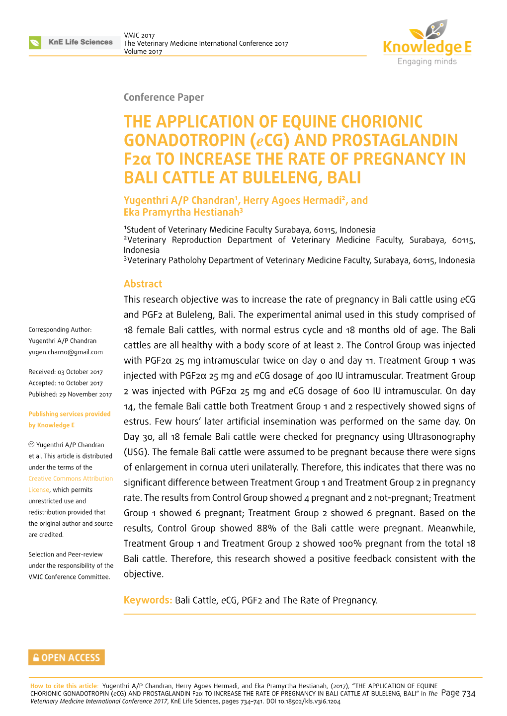 THE APPLICATION of EQUINE CHORIONIC GONADOTROPIN (Ecg)